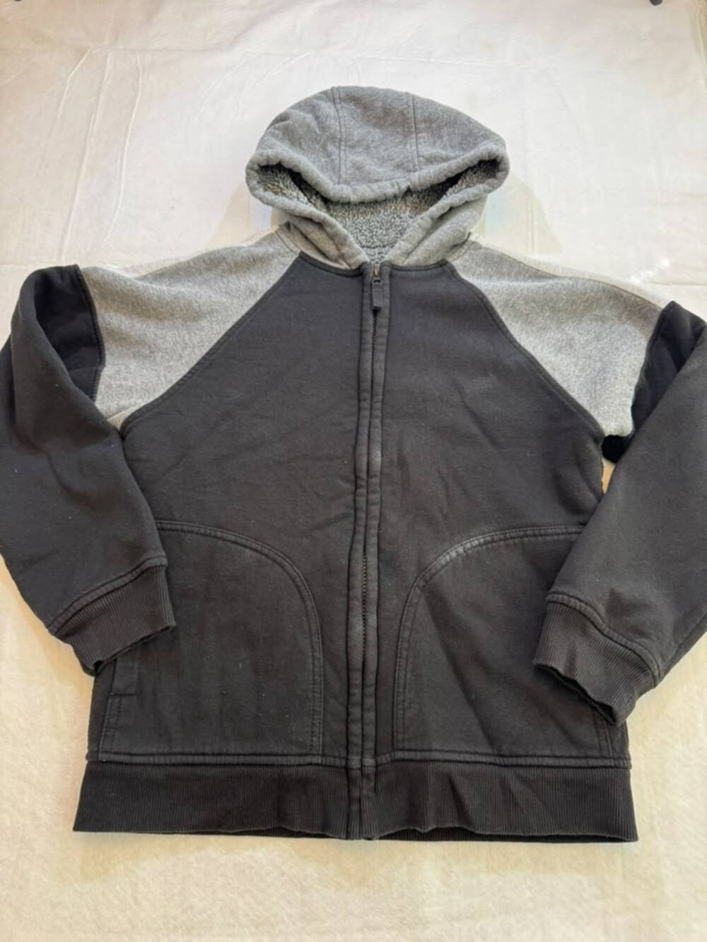 Wonder Nation Boys XL 14-16 Sherpa Lined Full Zip Hoodie Black Gray Colorblock